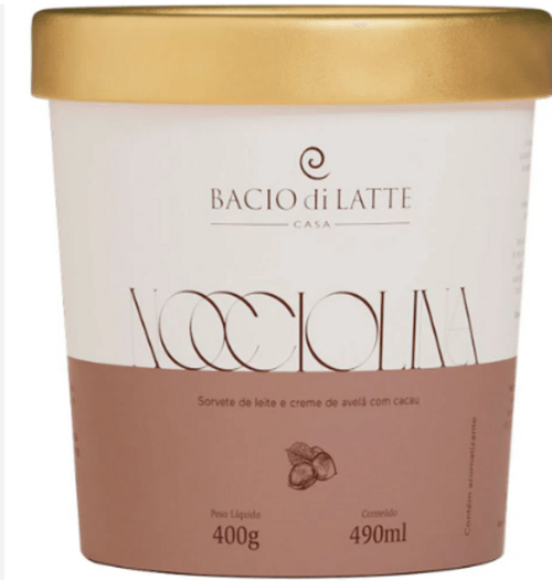 Sorvete ao Leite Nocciolina BACIO DI LATTE Creme de Avelã com Cacau Pote 490ml