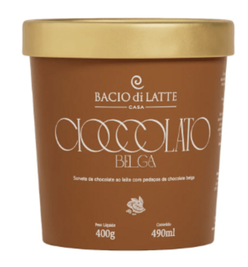 Sorvete de Chocolate ao Leite com Pedaços de Chocolate Belga Cioccolato Bacio di Latte 490ml