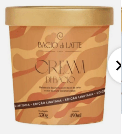 Sorvete Bacio Di Latte Crema Baunilha Com Doce De Leite 490ml