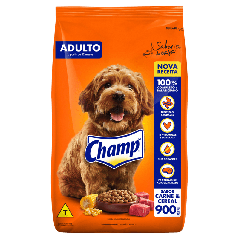 Alimento-100--Completo-e-Balanceado-para-Caes-Adultos-Carne---Cereal-Champ-Champ-Sabor-de-Casa-Pacote-900g
