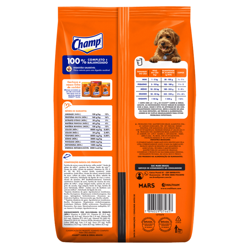 Alimento-100--Completo-e-Balanceado-para-Caes-Adultos-Carne---Cereal-Champ-Champ-Sabor-de-Casa-Pacote-900g