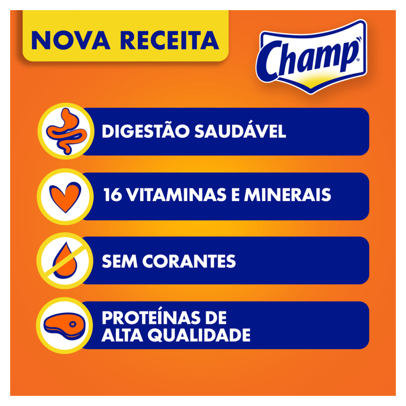 Alimento-100--Completo-e-Balanceado-para-Caes-Adultos-Carne---Cereal-Champ-Champ-Sabor-de-Casa-Pacote-900g
