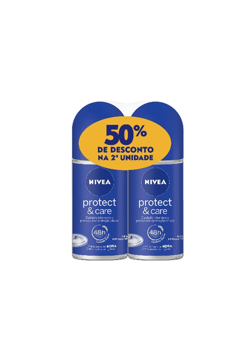 antitranspirante roll-on protect & care nivea 2 unidades 50ml cada grátis 50% de desconto na 2ª unidade