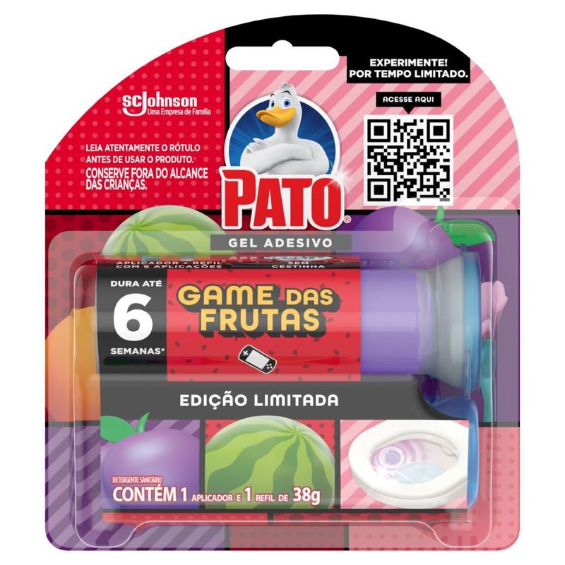 Desodorizador-Sanitario-Pato-Gel-Adesivo-Game-das-Frutas-Aplicador-e-Refil-6-Discos-Oferta-Especial