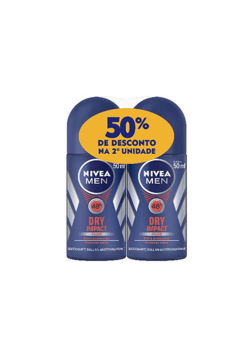 antitranspirante roll-on nivea men dry impact plus 2 unidades 50ml cada grátis 50% de desconto na 2ª unidade