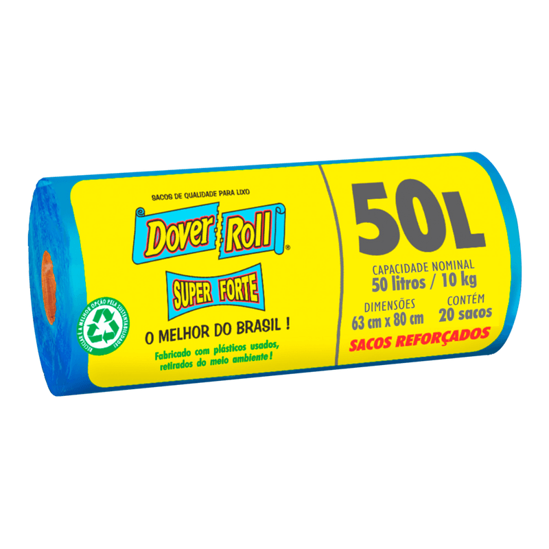 Saco-para-Lixo-Reciclado-50l-Dover-Roll-Super-Forte-20-Unidades