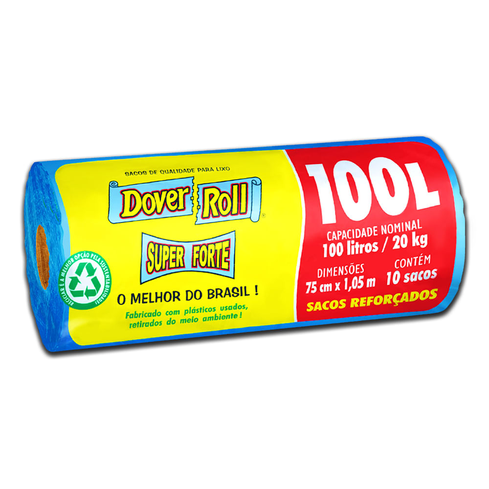 Saco para Lixo Reciclado 100l Dover Roll Super Forte 10 Unidades