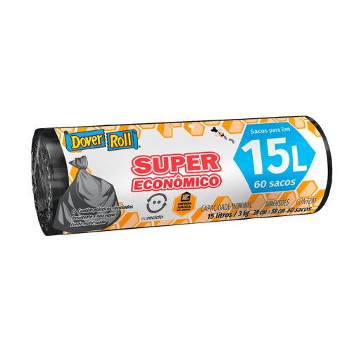 Saco para Lixo 15l Dover Roll Super Econômico 60 Unidades