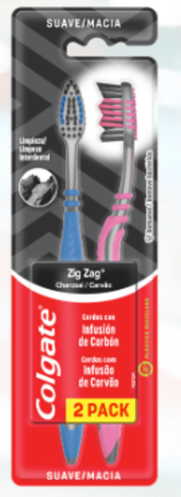 Escova Dental Macia Infusão de Carvão Colgate Zig Zag 2 Unidades