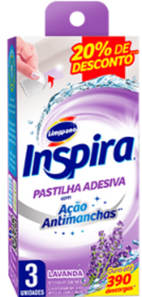 Detergente Sanitário Pastilha Adesiva Lavanda Inspira 3 Unidades Grátis 20% Desconto