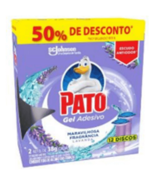 Detergente Sanitário Gel Adesivo Lavanda Pato 38g Cada 2 Unidades 12 Discos Grátis 50% de Desconto no Segundo Refil