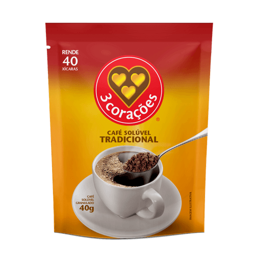 Café Solúvel Tradicional 3 Corações Sache 40g