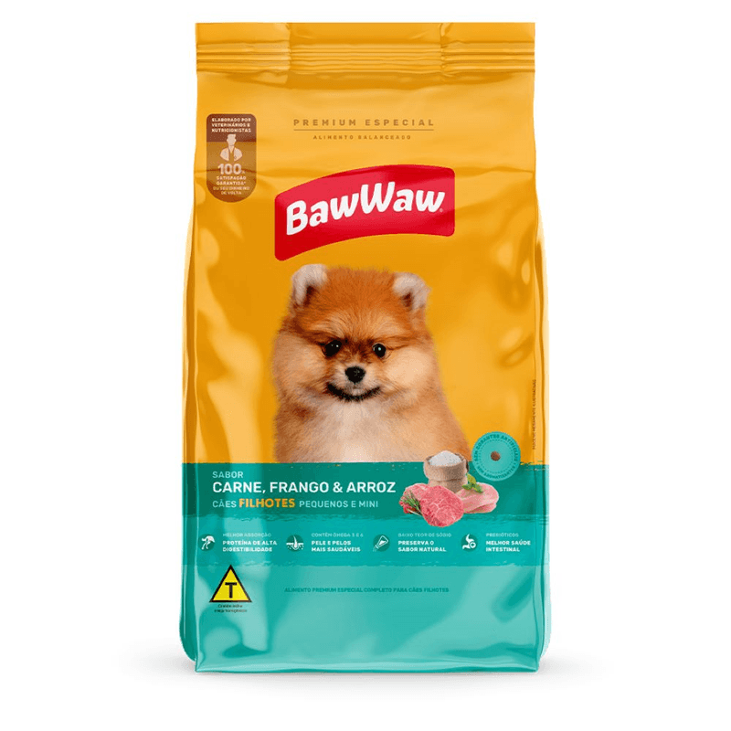 Racao-para-Caes-Carne-Frango-para-Fihotes-Pequenos-e-Mini-Baw-Waw-900g