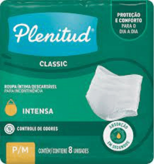 Roupa Íntima Fralda Calça Descartável para Incontinência Unissex Plenitud Classic P/M Pacote 8 Unidades