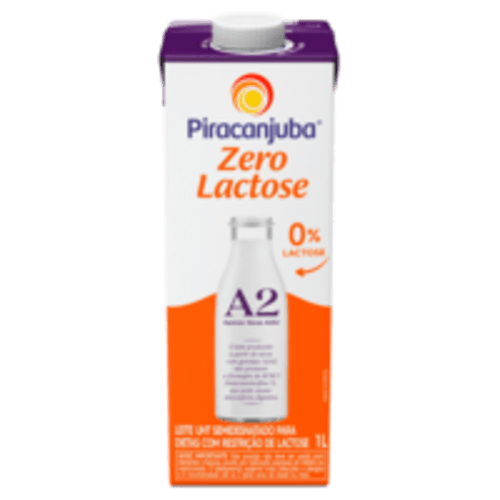 Leite UHT Tipo A2A2 Semidesnatado Zero Lactose para Dietas com Restrição de Lactose Piracanjuba Caixa com Tampa 1l