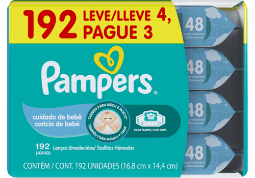 Lenço Umedecido Cuidado de Bebê Pampers Pacote Leve 4 Pague 3 Unidades de 48 Lenços Cada