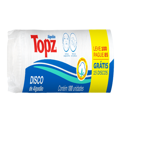 Algodão em Discos Topz Pacote Leve 100 Pague 85 Unidades