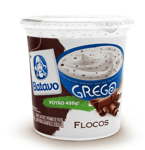Iogurte Grego Flocos com Creme Preparado de Fruta Baunilha com Raspas de Chocolate Batavo Pote 450g