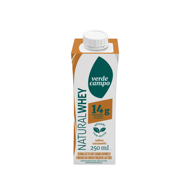 Bebida-Lactea-UHT-14g-Proteinas-Caramelo-Zero-Lactose-para-Dietas-com-Restricao-de-Lactose-Verde-Campo-Natural-Whey-Caixa-250ml