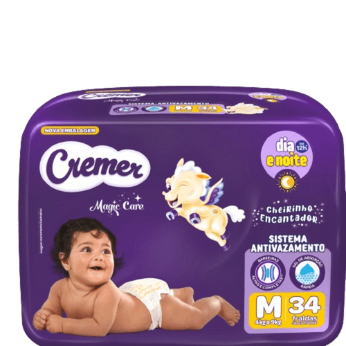 FRALDA CREMER ECONOMICA CHEIRINHO ENCANTADOR M 34UN SISTEMA ANTIVAZAMENTO.