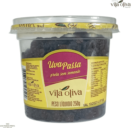 Uva Passas Preta Vila Olivia Sem Sementes Pote 250g
