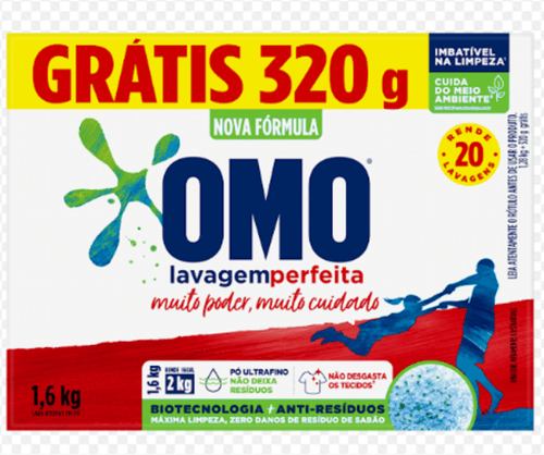 Lava-Roupas Pó Omo Lavagem Perfeita Caixa 1,6kg Grátis 320g
