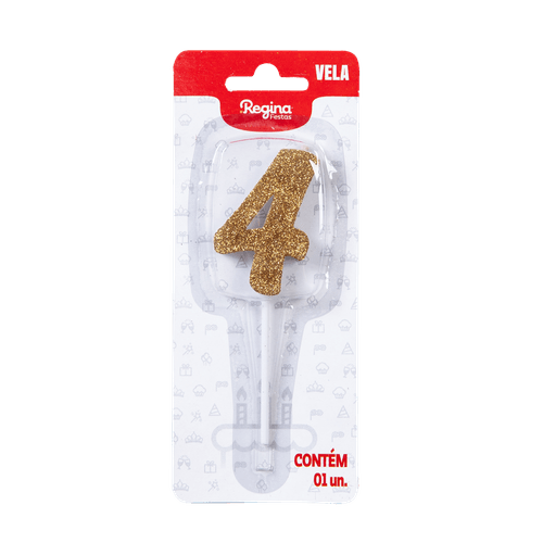 VELA REGINA 1UN PICK GLITTER DOURADA NÚMERO 4