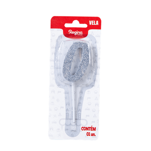 VELA REGINA 1 UN  PICK GLITTER PRATA NUMERO 0