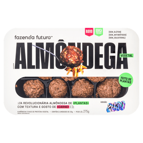 Almôndega à Base de Proteína Vegetal Congelada Fazenda Futuro Bandeja 275g 11 Unidades de 25g Cada