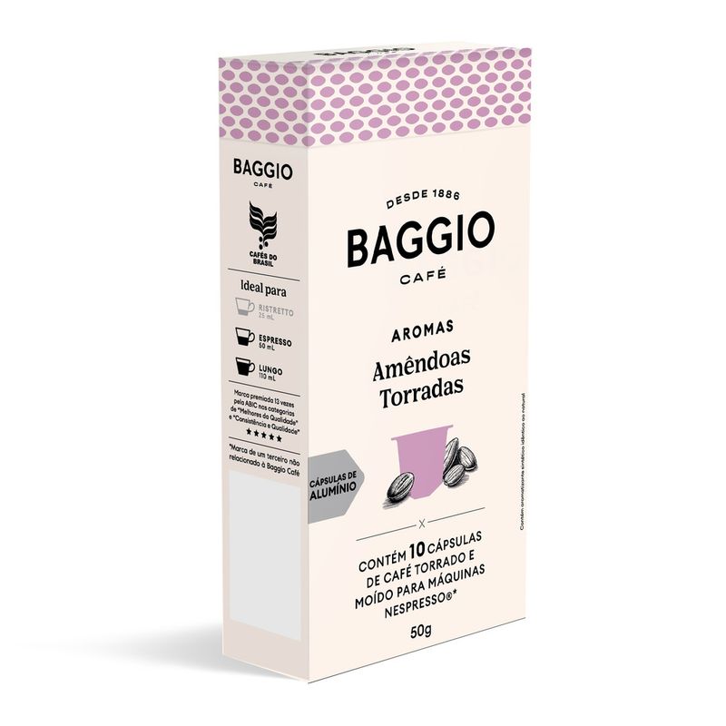 Cafe-em-Capsula-Torrado-e-Moido-Amendoas-Torradas-100--Coffea-Arabica-Baggio-Aromas-Caixa-50g-10-Unidades