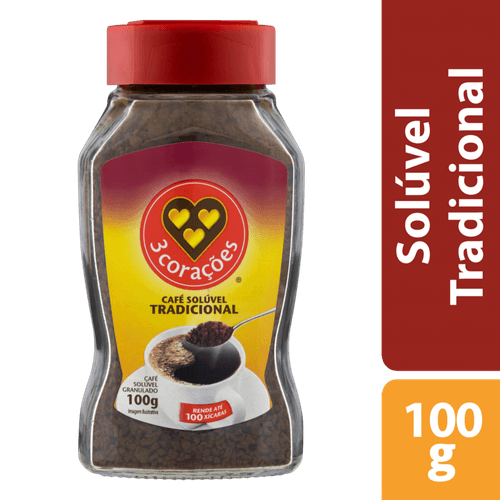 Café Solúvel Tradicional 3 Corações Vidro 100g