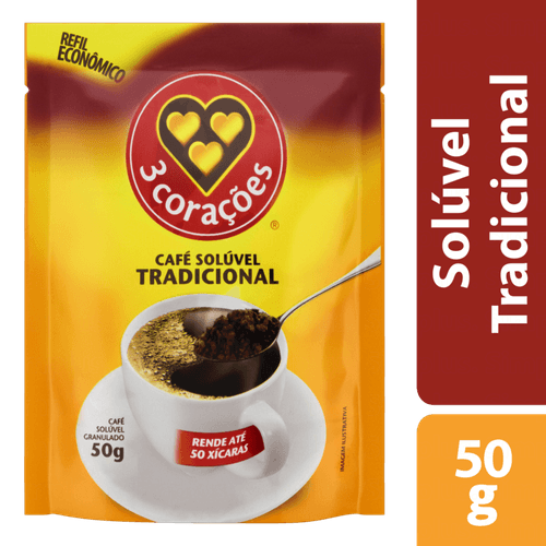 Café Solúvel Tradicional 3 Corações Sache 50g