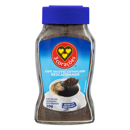 Café Solúvel Descafeinado 3 Corações Vidro 50g