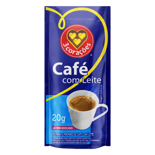 Café com Leite Solúvel 3 Corações Sache 20g