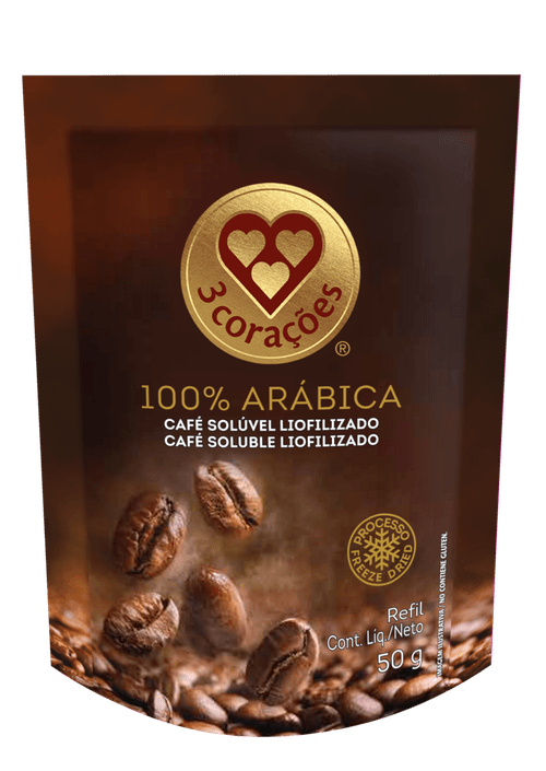 Café Solúvel Liofilizado 3 Corações Sache 50g