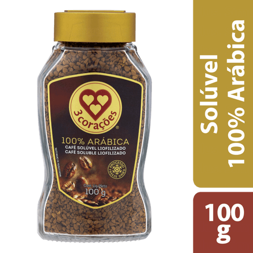 Café Solúvel Liofilizado 3 Corações Vidro 100g